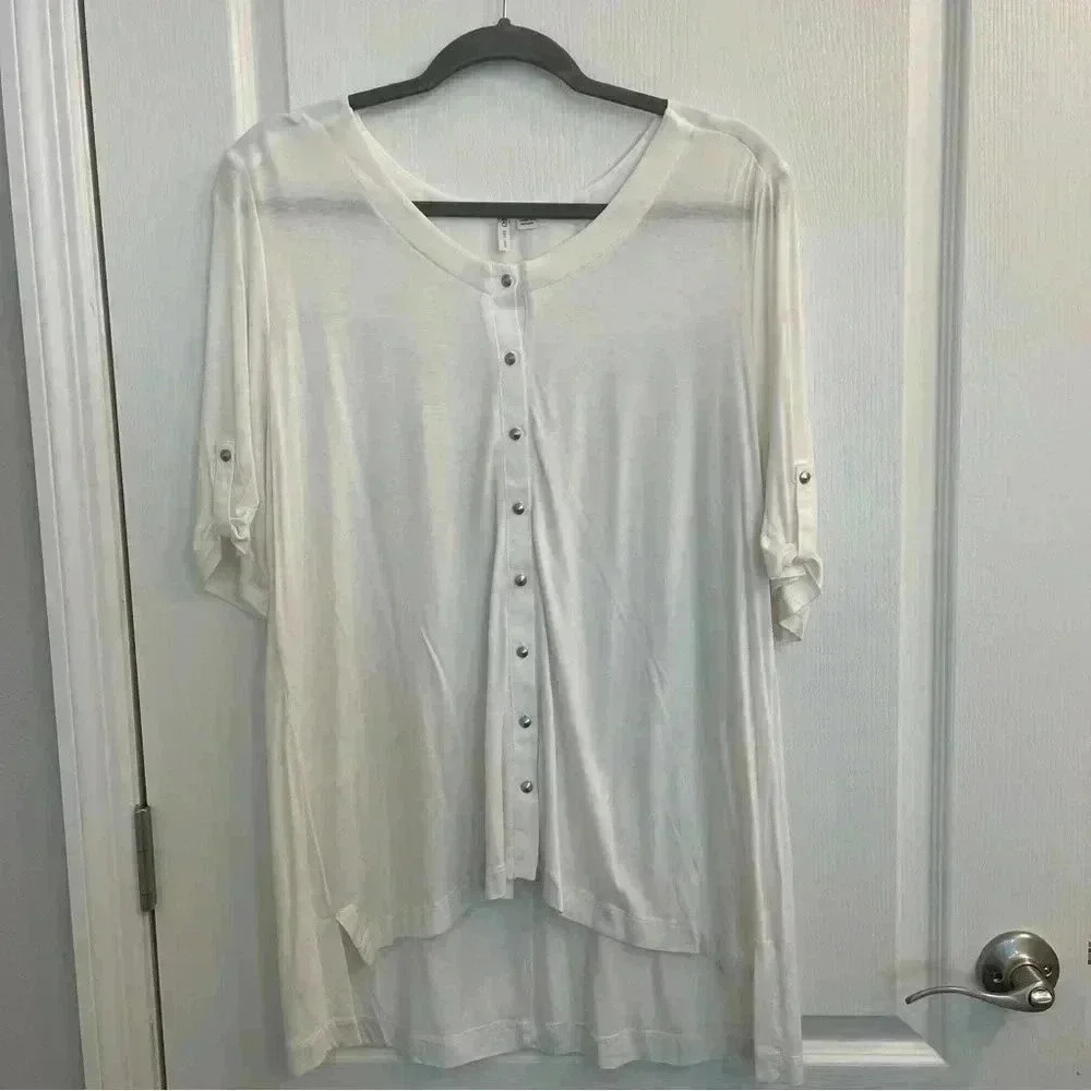Sheer Hi-Low Button Down Blouse by Cato